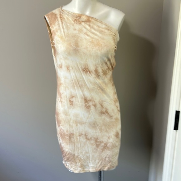 Enza Costa Revolve One Shoulder Tie Dye Jersey Dress Beige Sz XS NEW - Picture 3 of 10